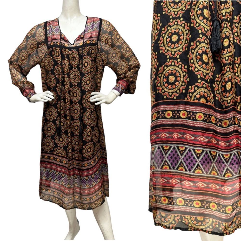 4 LOVE And LIBERTY Johnny Was Silk Mandala Dress Tassel Ties OVERSIZED S or M